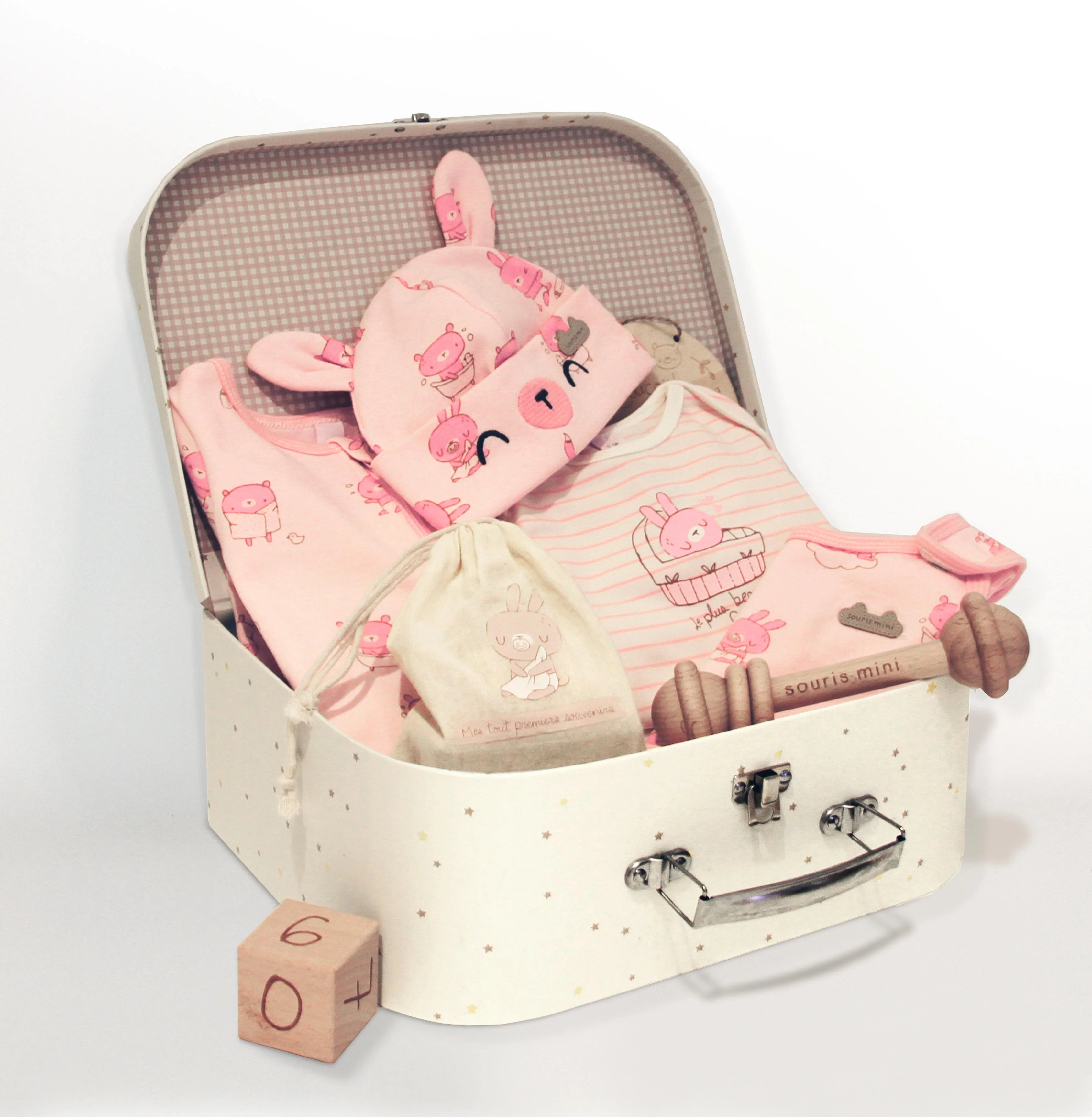 Coffret cadeau rose et crème « Le Classique » (8 pièces), naissance - Image 3