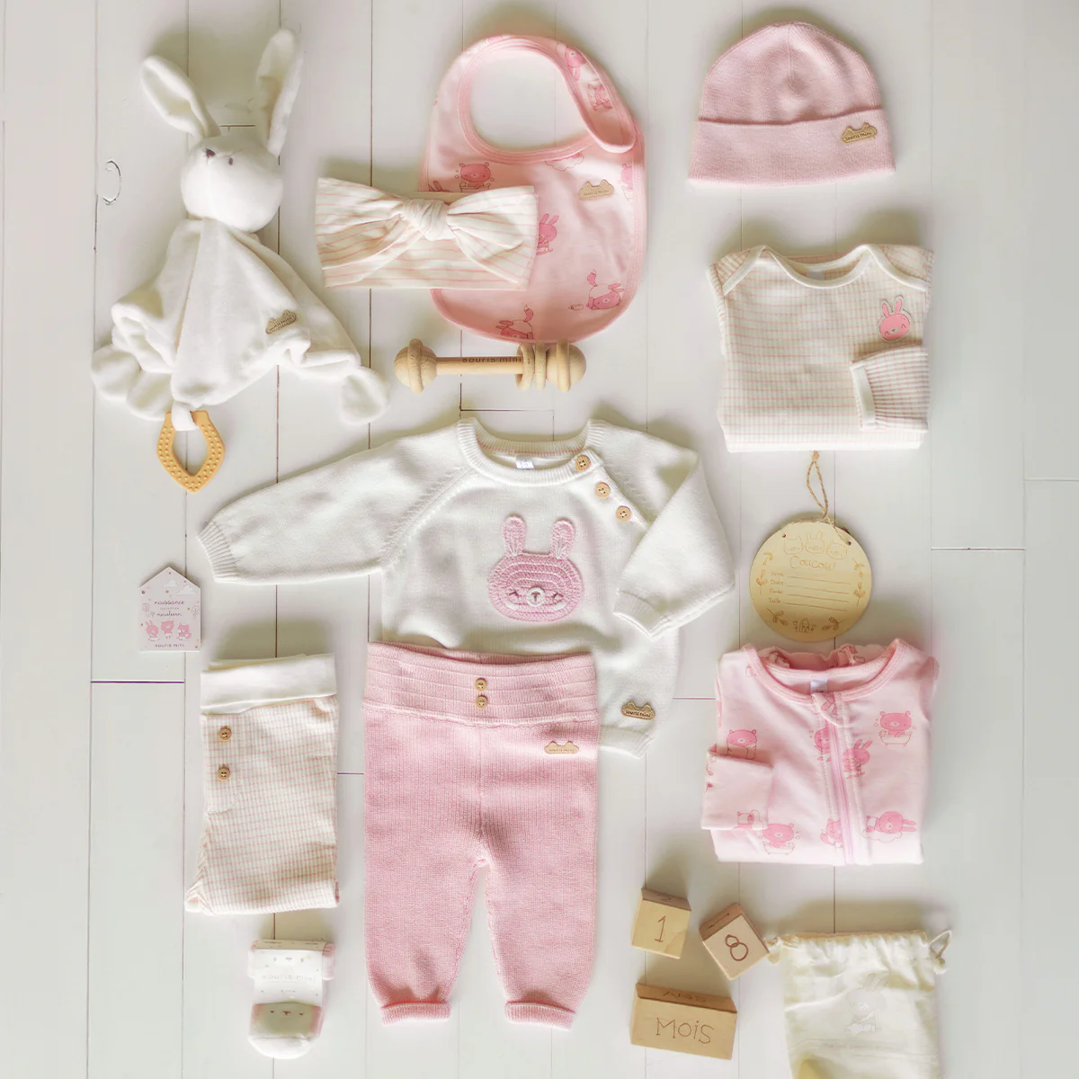 Coffret cadeau rose et crème « Le Premium » (14 pièces), naissance - Image 3