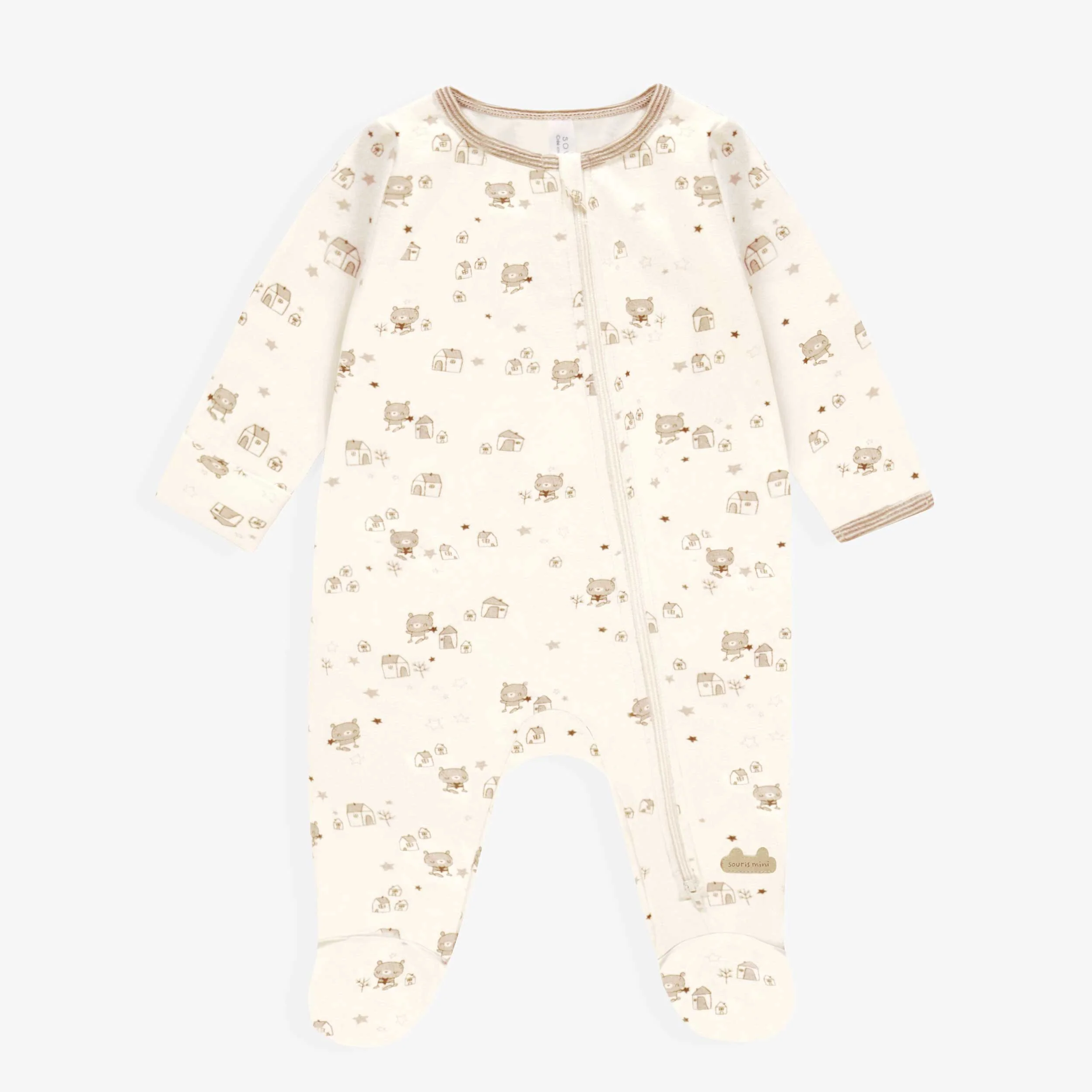 L’ensemble pyjama, bavoir et chapeau crème et beige, naissance - Image 5