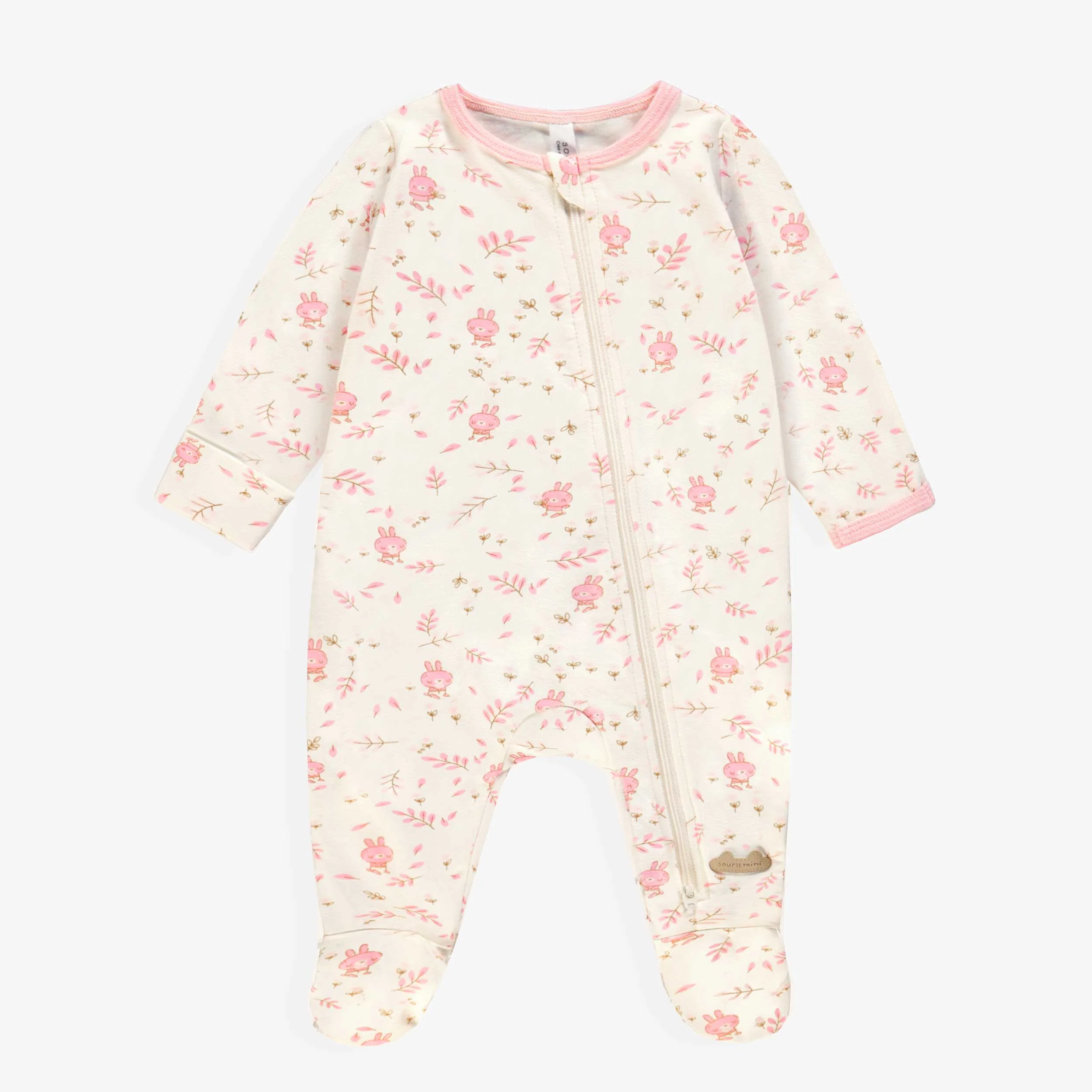 L’ensemble pyjama, bavoir et chapeau crème et rose, naissance - Image 4