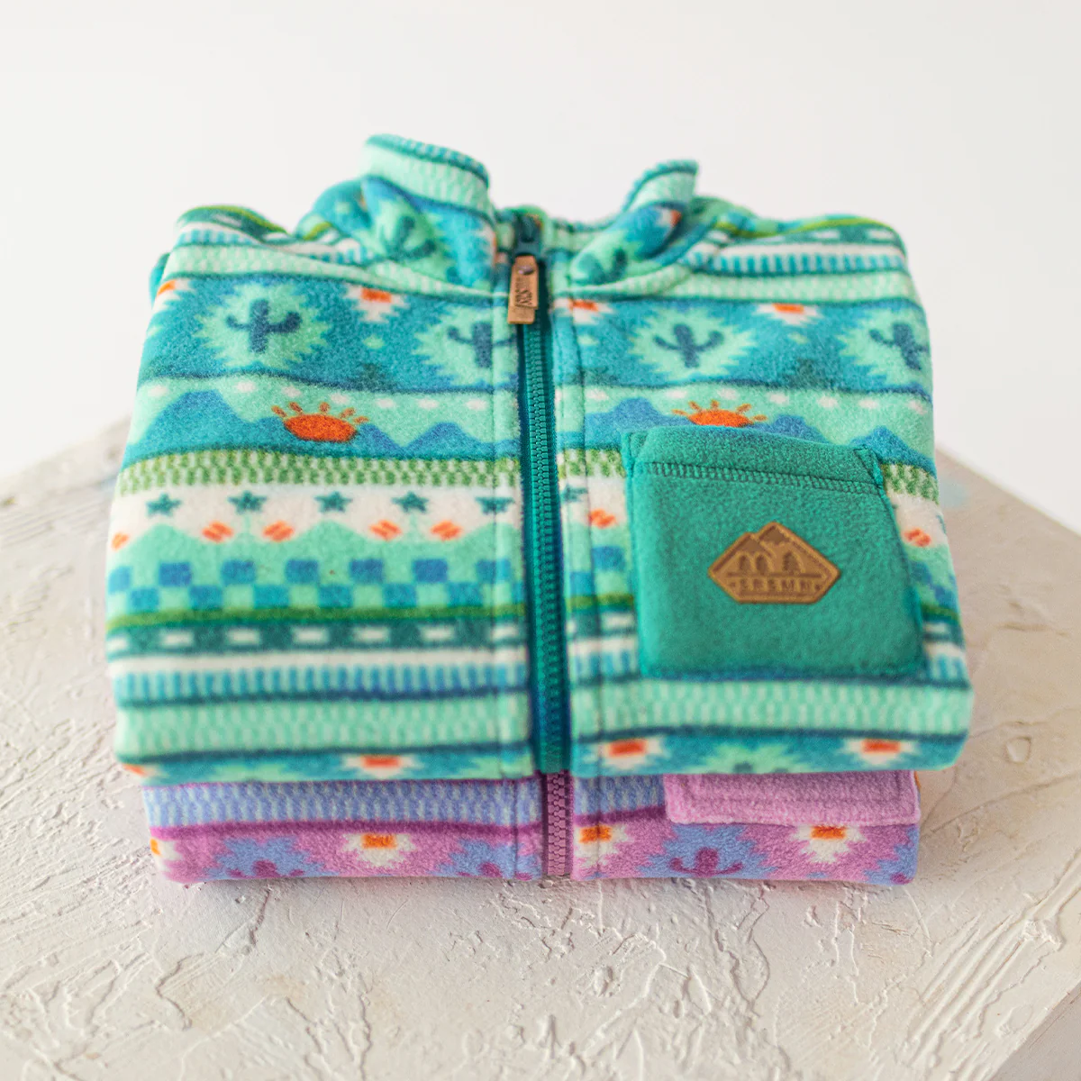 Veste en polar turquoise à motifs, enfant - Image 4